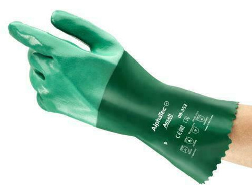 Ansell Unlined Neoprene Glove 08-352 - AlphaTec - 12 - Green - Gauntlet Cuff - Sz 9