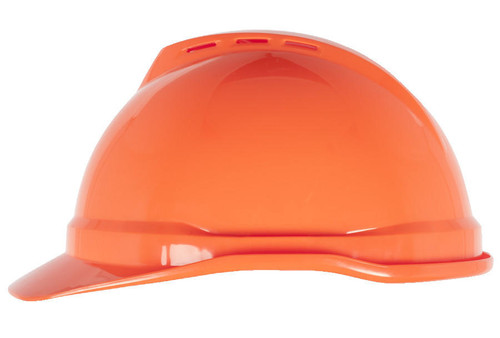 MSA Hard Cap 10034026 - V-Gard 500 - Front Brim - 4-Point Suspension - Hi-Viz Orange - Vented