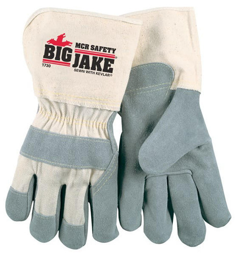 MCR Safety Leather Palm Work Gloves - Big Jake® - 1730 - 4.5 Inch Extended  Gauntlet Duck Cuff