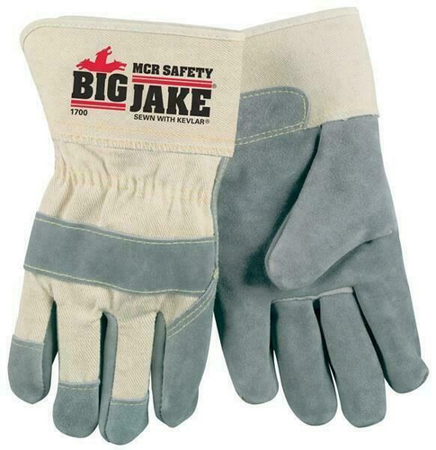 MCR Safety Big Jake Premium A Side Leather Palm Work Gloves - DuPont Kevlar - 2 3/4 Inch Safety Cuff - 1700
