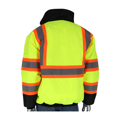 Protective Industrial Products PIP 333-1745-LY Two-Tone Hi-Vis Black Bottom Bomber Jacket - Type R Class 3 - 2XL