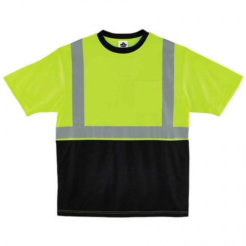 Ergodyne Corporation Ergodyne 8289BK GloWear Black Front T-Shirt - Hi-Vis Lime - Type R Class 2