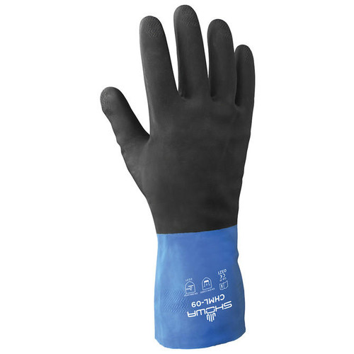 Showa-Best Glove Inc Showa Unsupported Neoprene/Latex Glove CHM - 26mil - 12" - Black/Blue - Flock Lined