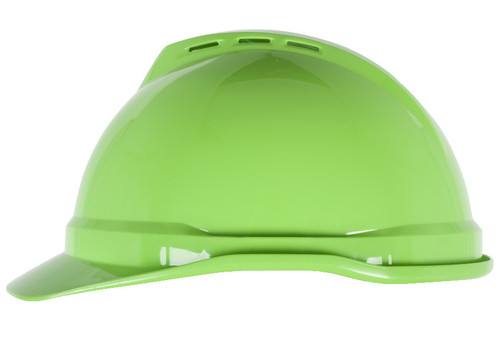 MSA Hard Cap 10035213 - V-Gard 500 - Bright Green - Front Brim - 6-Point Ratchet Suspension - Vented