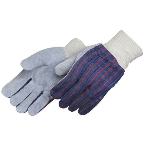 Liberty Glove and Safety Leather Palm Knit Wrist Glove with Blue Canvas Back - Clute Pattern