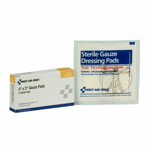 First Aid Only Sterile Gauze Pads, 3 x 3, 4ct