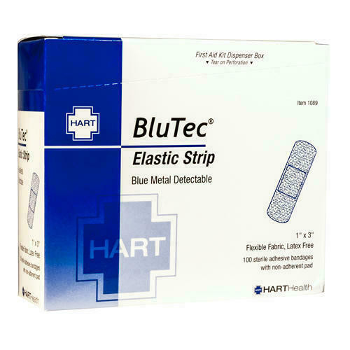 Hart Health Metal Detectable Bandage 1089 - Elastic Strip - Blue - 1X3 - Woven - Cloth - 100/Bx