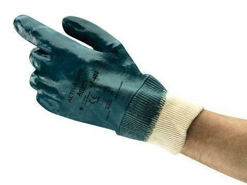 Ansell Reusable Glove 47-402 - Hylite - Sz 9 - Blue/Off White - Fully Coated - Knit Wrist - 144/C
