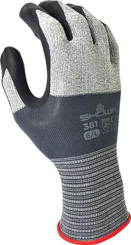 Showa-Best Glove Inc Showa Reusable Glove 381 - Gray Shell - Black Micro-Foam Nitrile Palm