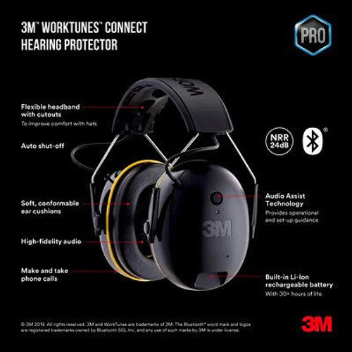 3M™ WorkTunes™ Connect Wireless Hearing Protector with Bluetooth® Technology - 90543H1-DC-PS-1