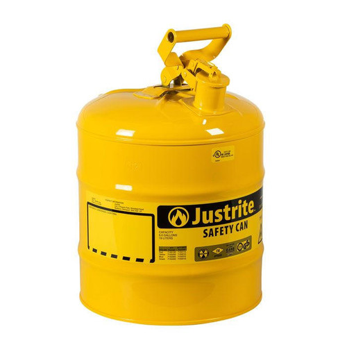 Justrite Mfg Company Justrite 5 Gallon Steel Safety Can for Diesel - Type 1 - Flame Arrester - Yellow - 7150200