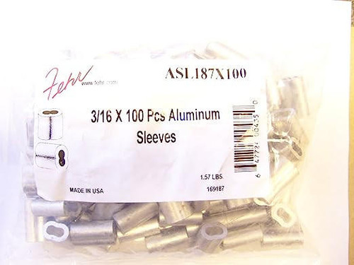 Safety Services, Inc. Swage Sleeve, ASL187, Alum, 3/16"Dia 100/Bag