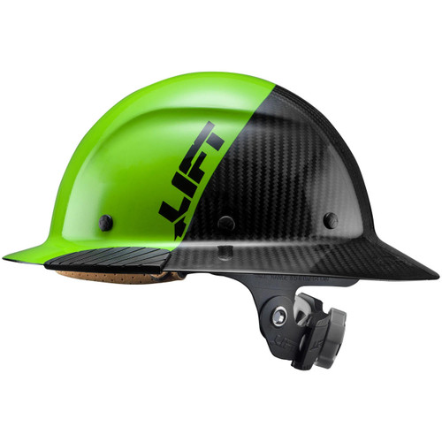 LIFT Safety HDF50C-20GC DAX Hard Hat - Full Brim - Lime Green/Black - Carbon Fiber - 6-Point Suspension - Type 1 Class C