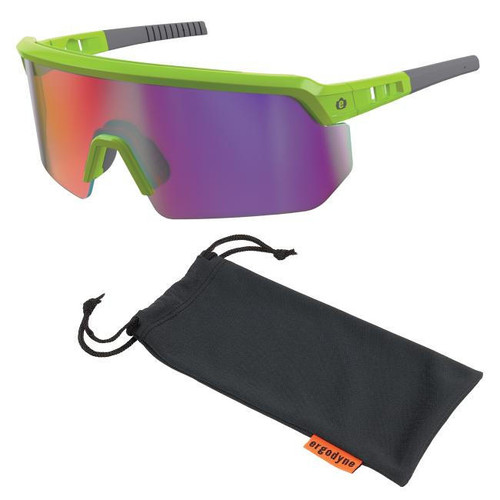 Ergodyne Corporation Ergodyne Skullerz AEGIR Anti Scratch Anti Fog Safety Glasses, Lime Frame, Purple Mirror Lens