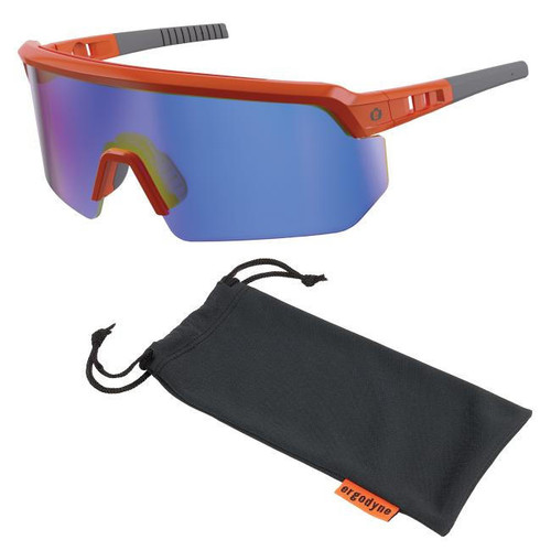 Ergodyne Corporation Ergodyne Skullerz AEGIR Anti-Scratch & Enhanced Anti-Fog Safety Glasses, Sunglasses - Orange Frame - Blue Mirrored Lenses