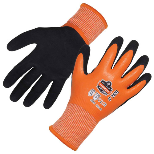 Ergodyne Corporation Ergodyne - Winter Cut Resist Glove - 7551 - Proflex - A5 - Black Nitrile Sandy Foam Palm - Orange HPPE Full Coat Latex Shell - 10g Acrylic Fleece Liner Ergodyne Corporation Ergodyne - Winter Cut Resist Glove - 7551 - Proflex - A5 - Black Nitrile Sandy Foam Palm - Orange HPPE Full Coat Latex Shell - 10g Acrylic Fleece Liner