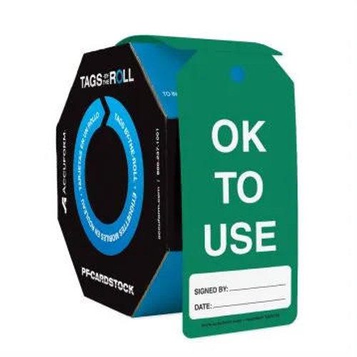 Accuform Signs Accuform TAR719 Tags By-The-Roll: Okay To Use - Bright Green - PF-Cardstock