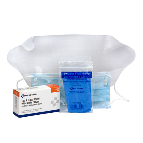 First Aid Only Eye & Face Shield with 2 Nitrile Exam Gloves