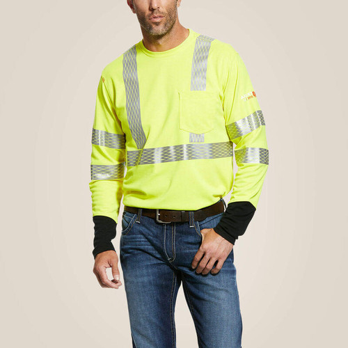  Ariat Arc Flash Long Sleeve T-Shirt - 10025432 - Hi-Vis Yellow - Class 3 Type R - 7oz FR Jersey - Cat2 16cal/cm2 