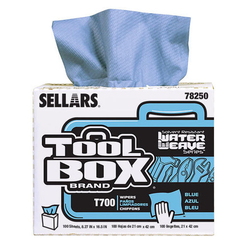 Sellars Wipers & Sorbents Sellars Wiper - 78250 - Toolbox T700 - Blue - 9.5"x16.5" - Interfold - Low-Lint - WaterWeave Polypropylene/Cellulose - 100/Bx 