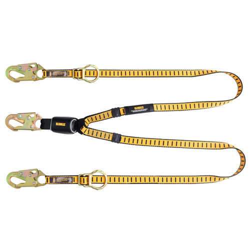 Dewalt DEWALT 6 Ft. Lanyard -  TWIN -  External Absorber -  Tie-Back to D-Ring -  Adjustable -  Steel Snap Hooks All Ends 