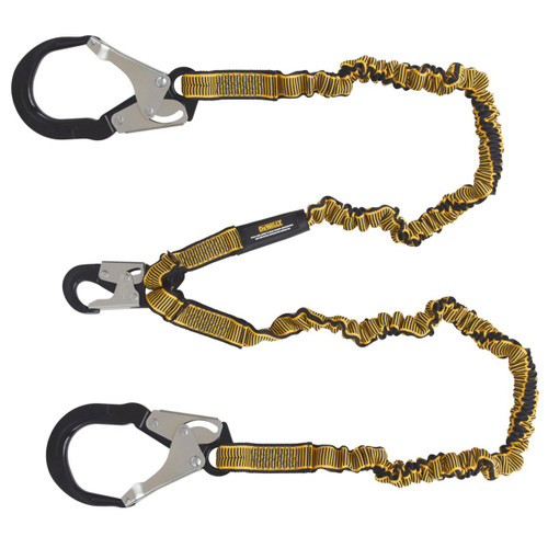 Dewalt DEWALT 6 FT. Lanyard -  Twin -  Internal Absorber -  4' to 6' Stretch Lanyard with Aluminum Snap Hook on D-Ring End and Aluminum Rebar Hooks on Anchor End.  