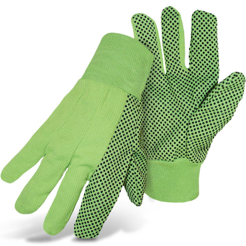 Protective Industrial Products PIP® 1JP5010N Fluorescent Corded Canvas Glove with PVC Dotted Grip on Palm, Thumb and Index Finger - 10 oz. Single Palm 