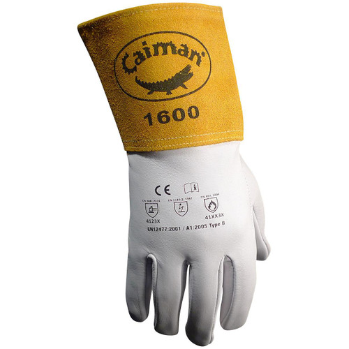Protective Industrial Products PIP® Caiman® 1600 Premium Goat Grain TIG Welder's Glove with a 4" Gold Extended Cuff 