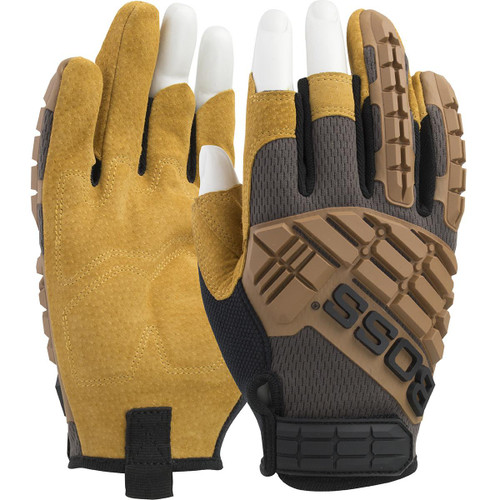Protective Industrial Products PIP® Boss® Framer 120-MF1360T Premium Pigskin Padded Leather Palm with Mesh Fabric Back and TPR Impact Protection 