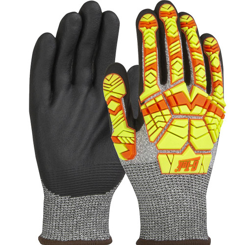 Protective Industrial Products PIP® G-Tek® PolyKor® 16-MP230HV Seamless Knit PolyKor® Blended Glove with Hi-Vis Impact Protection and Nitrile Foam Grip on Palm & Fingers 