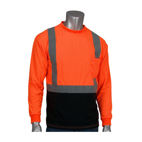 Protective Industrial Products PIP® 312-1350B ANSI Type R Class 2 Long Sleeve T-Shirt with 50+ UPF Sun Protection and Black Bottom Front Protective Industrial Products PIP® 312-1350B ANSI Type R Class 2 Long Sleeve T-Shirt with 50+ UPF Sun Protection and Black Bottom Front