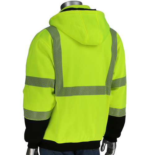 Protective Industrial Products PIP® 323-1400S ANSI Type R Class 3 Reversible Full Zip Hooded Sweatshirt with Black Bottom 