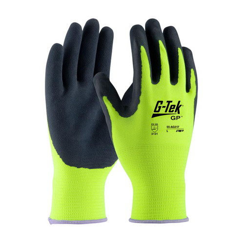 Protective Industrial Products PIP® G-Tek® 55-AG317 Hi-Vis Seamless Knit Polyester Glove with Latex Coated MicroSurface Grip on Palm & Fingers 