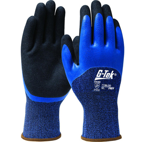 Protective Industrial Products PIP® G-Tek® 713BLDD Seamless Knit Polyester Glove with Double Dipped Latex Sandy Foam Grip - 3/4 Dip 