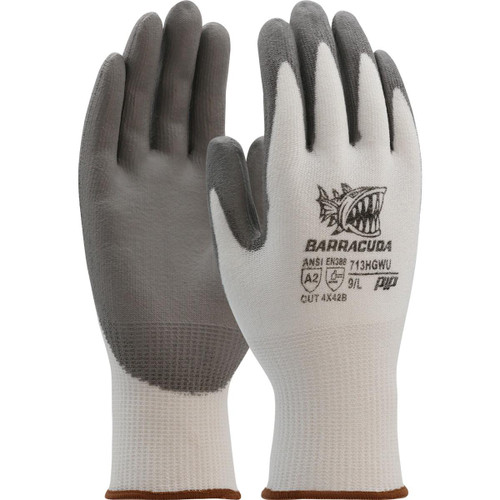 Protective Industrial Products PIP® Barracuda® 713HGWU Seamless Knit Polykor Blended Glove with Polyurethane Coated Flat Grip on Palm & Fingers 