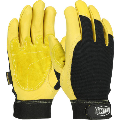 Protective Industrial Products PIP® Ironcat® 86350 Heavy Duty Top Grain Cowhide Leather Reinforced Palm Glove with Fabric Back 