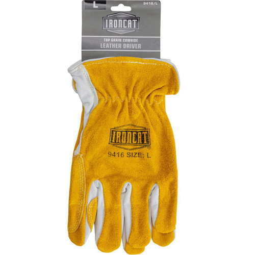 Protective Industrial Products PIP® Ironcat® 9416 Premium Grade Top Grain Cowhide Leather Drivers Glove with Split Cowhide Back and Reinforced Palm 
