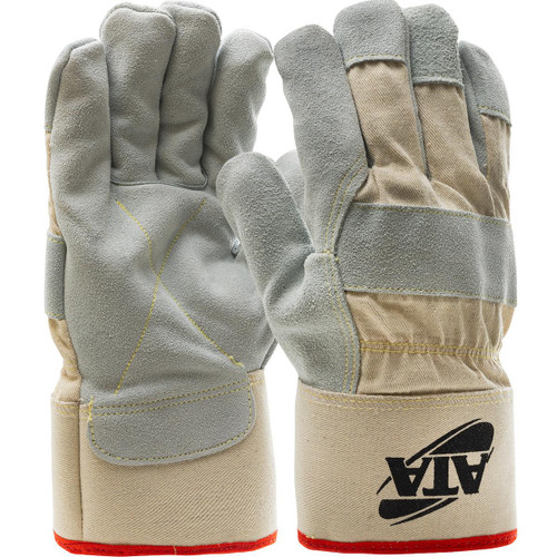 Protective Industrial Products PIP® MJVATA Split Cowhide Leather Palm Glove with Canvas Back and ATA® Technology Lining - Safety Cuff 