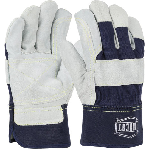 Protective Industrial Products PIP® Ironcat® IC5DP Premium Split Cowhide Leather Double Palm Glove with Fabric Back and Kevlar® Stitching - Rubberized Safety Cuff 