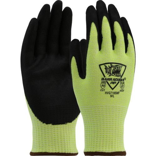 Protective Industrial Products PIP® Barracuda® Cut Force™ HVG710SNF Hi-Vis Seamless Knit Polykor Blended Glove with Nitrile Coated Foam Grip on Palm & Fingers 