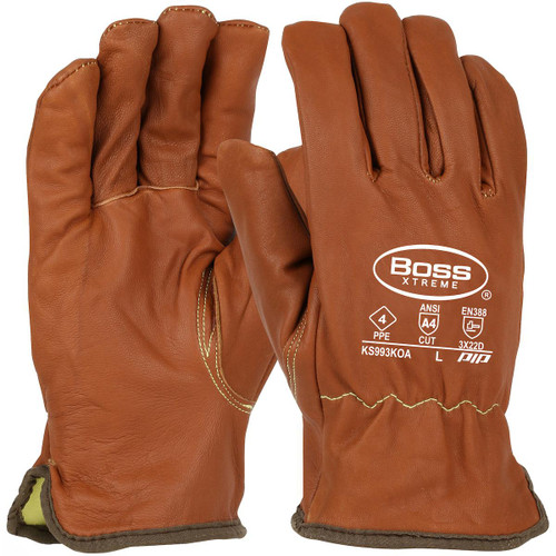 Protective Industrial Products PIP® Boss® Xtreme KS993KOA AR Top Grain Goatskin Leather Drivers Glove with Oil Armor™ Finish and Para-Aramid Lining - Keystone Thumb 