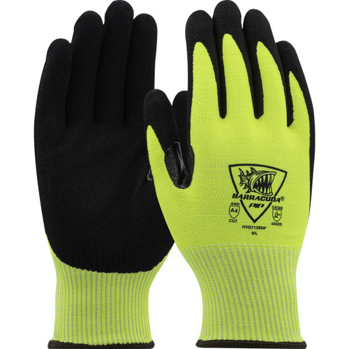 Protective Industrial Products PIP® Barracuda® HVG713SNF Hi-Vis Seamless Knit PolyKor® Blended Glove with Nitrile Coated Sandy Grip on Palm & Fingers - Touchscreen Compatible 