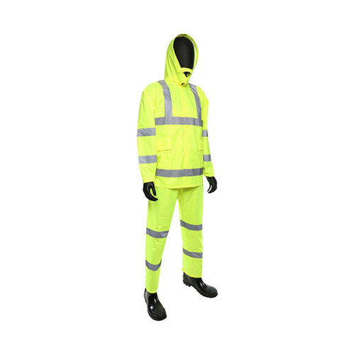 Protective Industrial Products 4033 6XL - Rainsuit - Class 3 Type R - Hi-Viz Lime - 3pc Set - Jacket/Overall/Pants - Poly/PU - 2 Pockets 