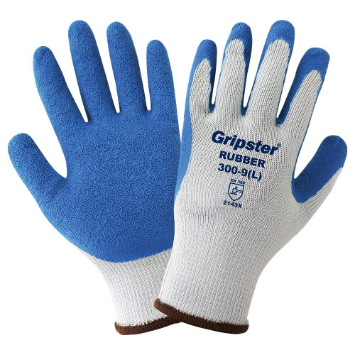  Global Glove 300-10 - Reusable Globe - Gripster - Xl (10) - Blue Crinkle Finsh Latex Coating - 10ga Cotton/Poly Shell 