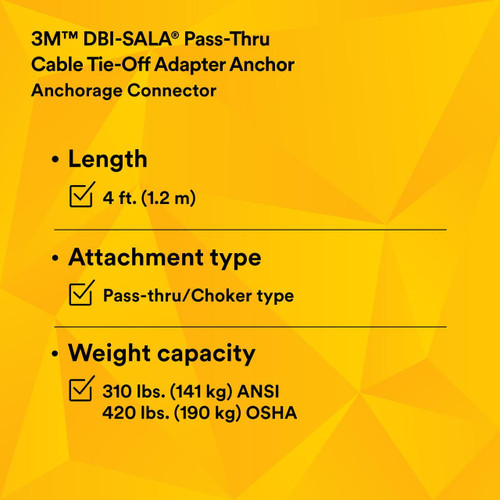 3M Fall Protection 3M DBI-SALA 5900550 Pass-Thru Cable Tie-Off Adapter Anchor - Stainless Steel - 4 ft 