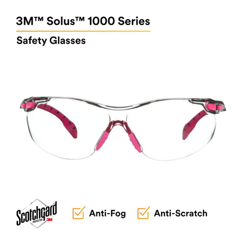 3M Personal Safety Division 3M Solus S1401SGAF 1000-Series Safety Glasses - Pink/Black - Clear Scotchgard Anti-fog Lens - 20 EA/Case 