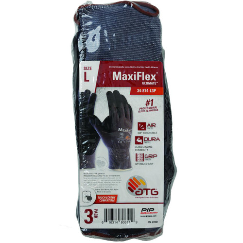 Protective Industrial Products PIP® MaxiFlex® Ultimate™ 34-874-3P Seamless Knit Glove with Nitrile MicroFoam Grip - 3-Pair Pack 