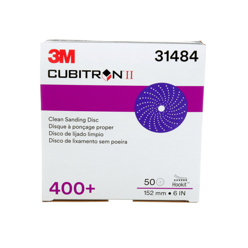 3M Cubitron II 31484 Hookit Clean Sanding Disc 737U - 6 in - 400+ - 50 Discs/Carton
