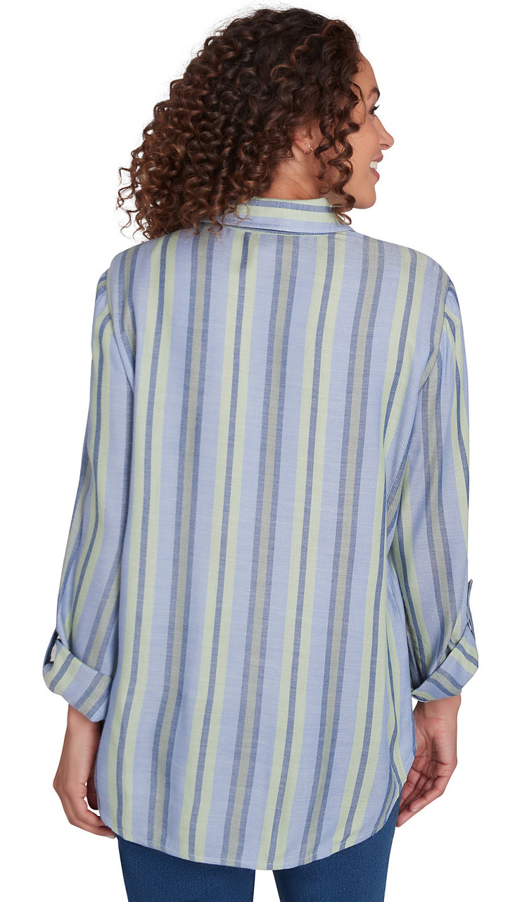 TOP *PETITE* DARK CHAMBRAY STRIPE CHAMBRAY