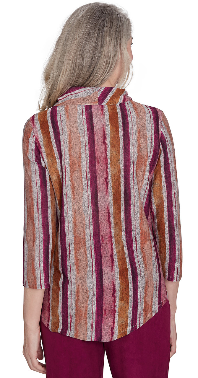 TOP *MISSY* RED MELANGE SPLICED STRIPE